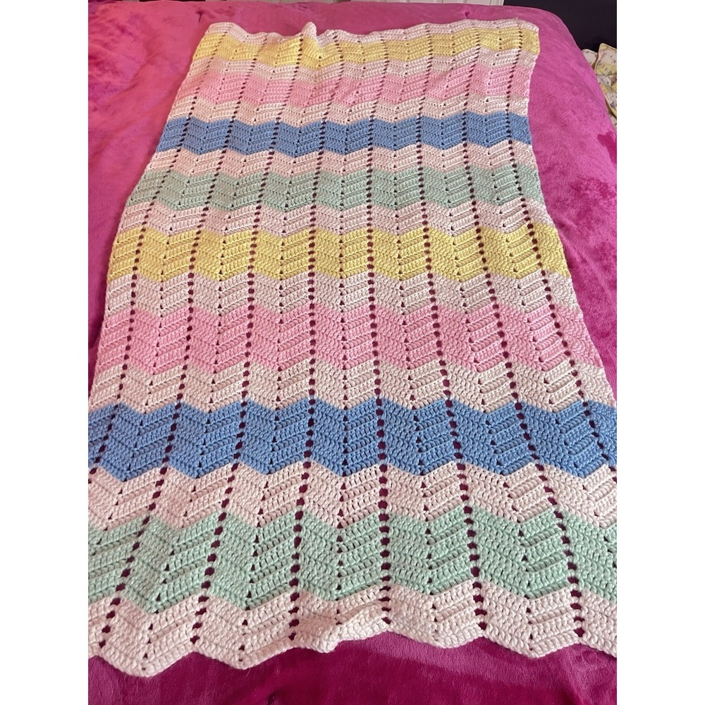 Handmade Multicolor Pastels Crochet  Afghan Granny Square Baby‎ Blanket 54"x31"